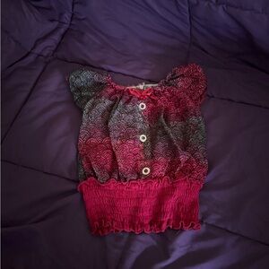 Red and Black Patterned Blouse